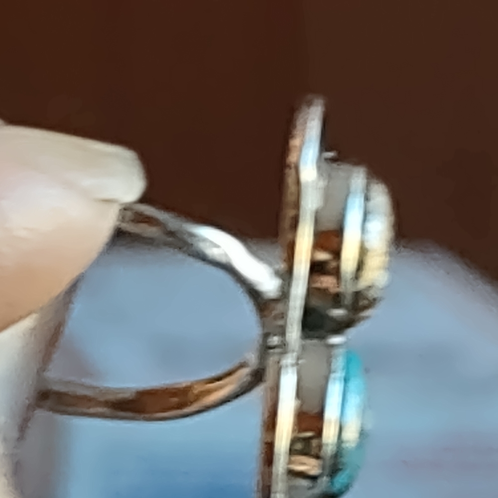 Sterling MB Navajo Double Turquoise Ring — Blue & Matrix Cabs, 925, Sz [insert] - Picture 5 of 15
